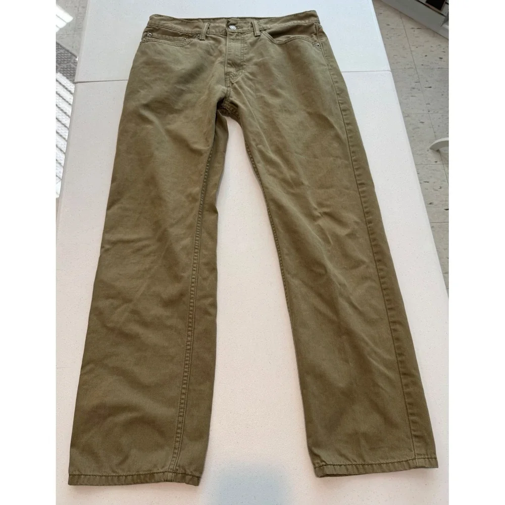 Levis 505 Regular Fit Straight Leg Pants Olive Khaki 34x32 00505-0979 Mens